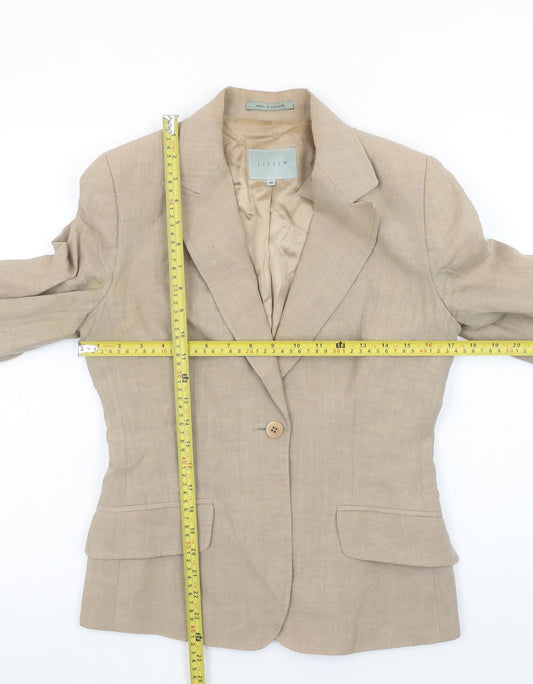 Jigsaw Women Beige Linen Single-Breasted Blazer UK 10