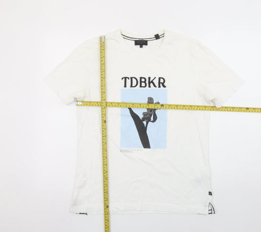 Ted Baker Men's White Graphic Floral Print Cotton T-Shirt Size M