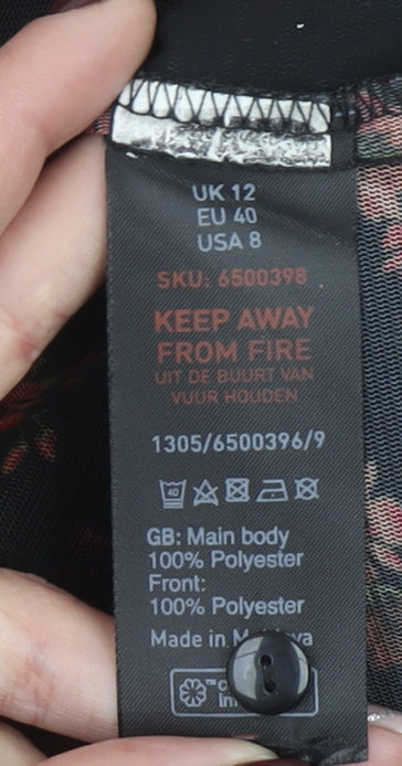 New Look Women's Black Floral Sheer Long Sleeve Button Blouse UK 12