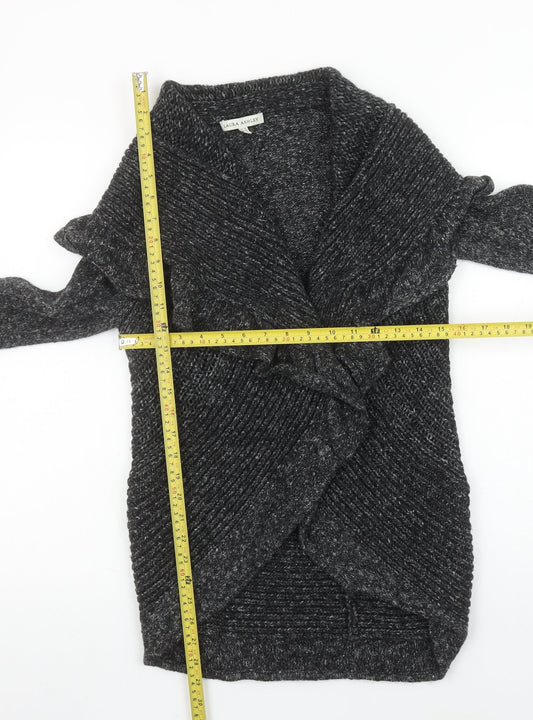 Laura Ashley Women's Grey Ruffle Open Knit Cardigan UK 10