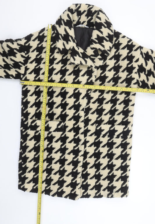Red Herring Womens Black Houndstooth Coat Size 10 Lined Overcoat