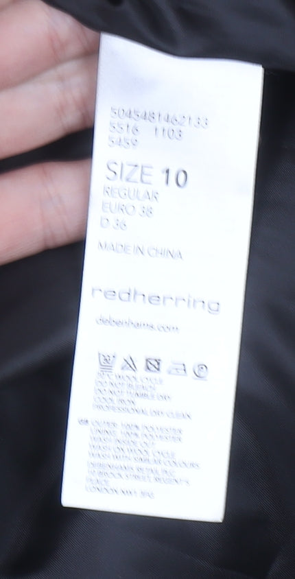 Red Herring Womens Black Houndstooth Coat Size 10 Lined Overcoat