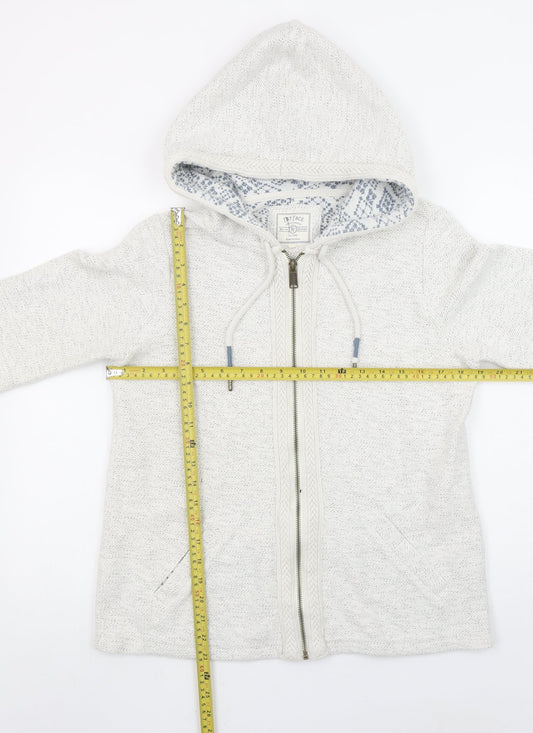 Fat Face Women's Ivory Hooded Full Zip Knit Jumper Size 12