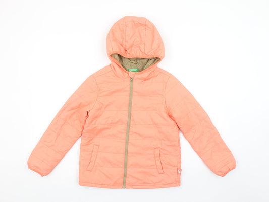 Girls UK Size 9-10 Years United Colors of Benetton Orange Puffer Jacket