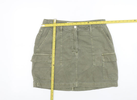 Primark Women Green Cotton Cargo Mini Skirt Size 14
