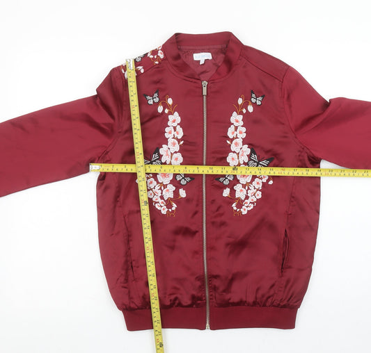 Blue Vanilla Womens Red Embroidered Bomber Jacket Size 10