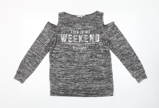 Additional front view of Red Herring Women's Grey Cold Shoulder Weekend T-Shirt, size 10