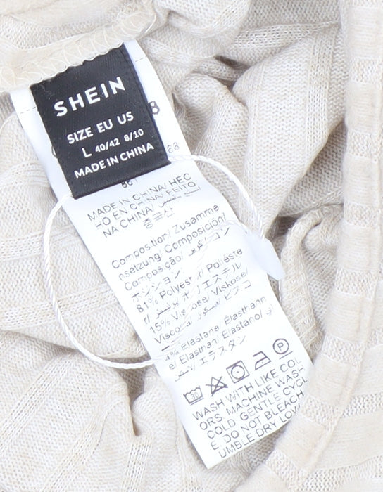 SHEIN Women Beige One Shoulder Wrap Knit Blouse L Long Sleeve