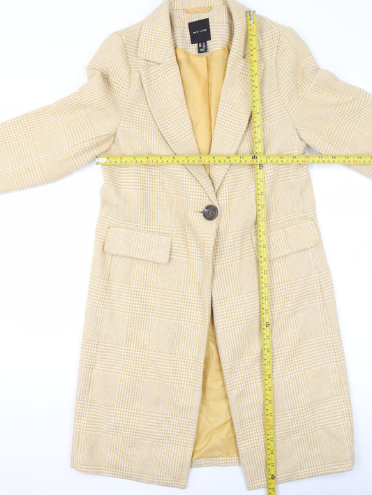 New Look Women's Beige Check Tweed Mid-Length Overcoat UK 6