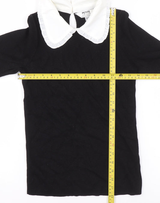 Dorothy Perkins Petite Women's Black Collared 3/4 Sleeve Pullover Jumper Size S