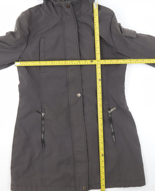 French Connection Women Grey Hooded Parka Coat S Long Waterproof