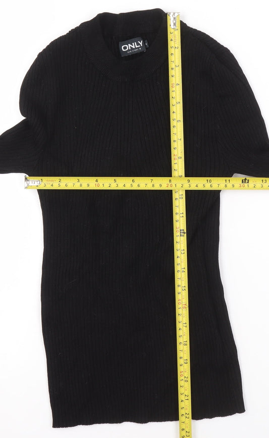 ONLY Women's Black Ribbed Mock Neck Long Sleeve Knit Top Size M