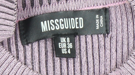 Brand and care label for Missguided Women Purple Knit Bodycon Long Sleeve Dress UK 8