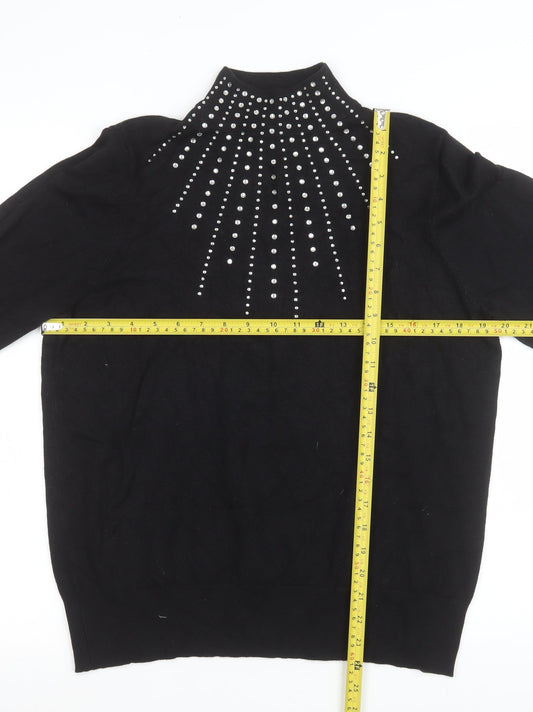 Bonmarché Women’s Black Rhinestone Mock Neck Pullover Sweater Size 16