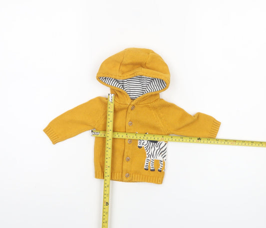 John Lewis Unisex Baby Yellow Hooded Cotton Zebra Cardigan 0-3 Months