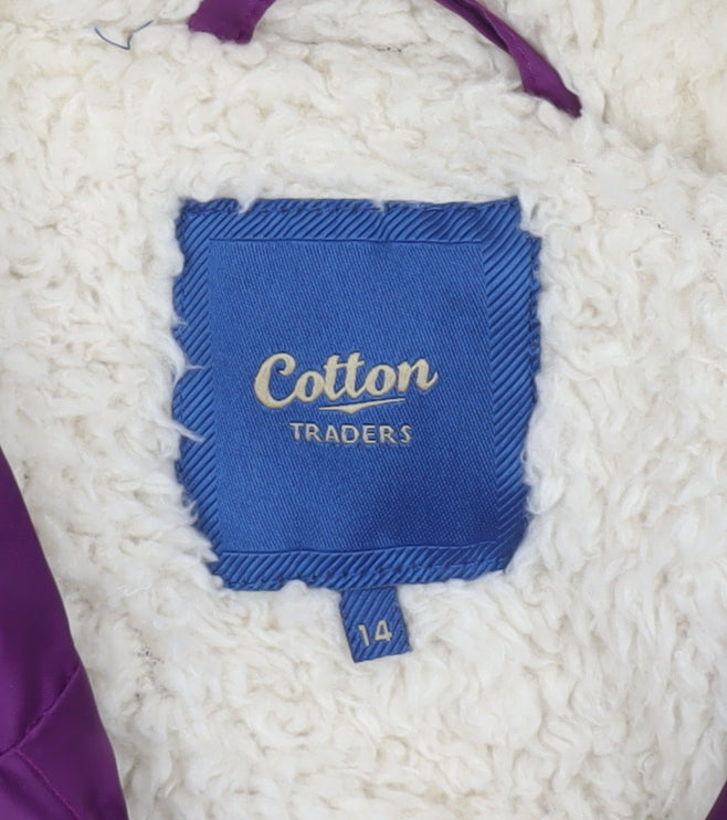 Cotton Traders Women Purple Hooded Parka Jacket Size 14 Polyester Lined