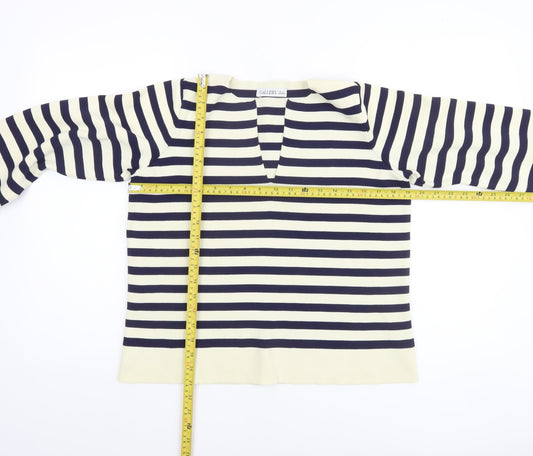 Gallery Women’s Navy Ivory Striped Knit Jumper Size S Nautical V-Neck