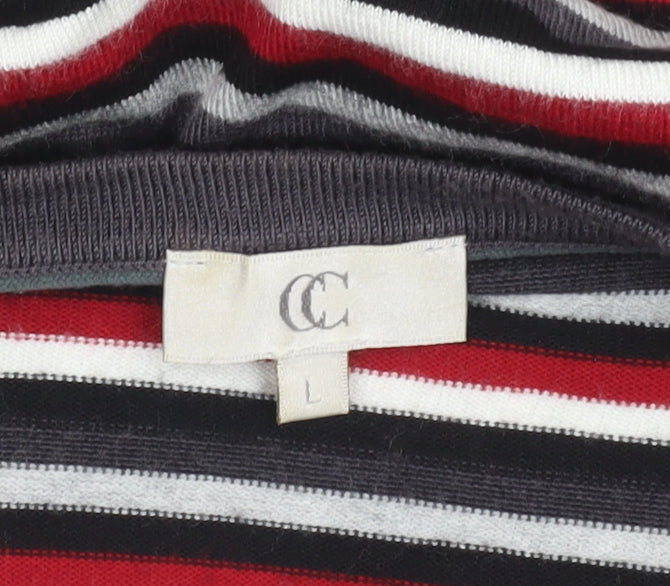 CC Womens Multicoloured V-Neck Striped Beaded Long Sleeve Jumper Size L