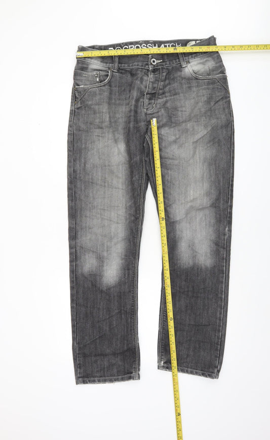 Crosshatch Men's Grey Charcoal Wash Regular Fit Straight Jeans W34