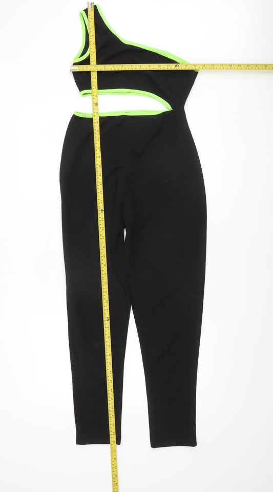 PrettyLittleThing Womens Black Neon Trim One Shoulder Jumpsuit UK 10