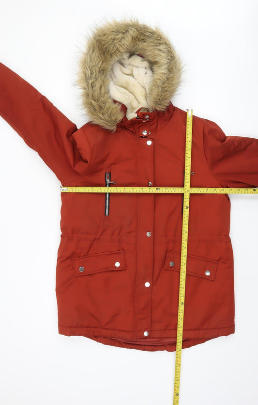 Papaya Women’s Red Faux Fur Hooded Parka Jacket Size 14