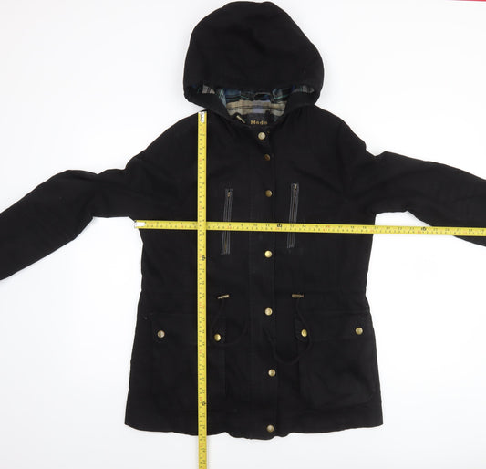 Modo Women Black Cotton Hooded Parka Jacket UK 12