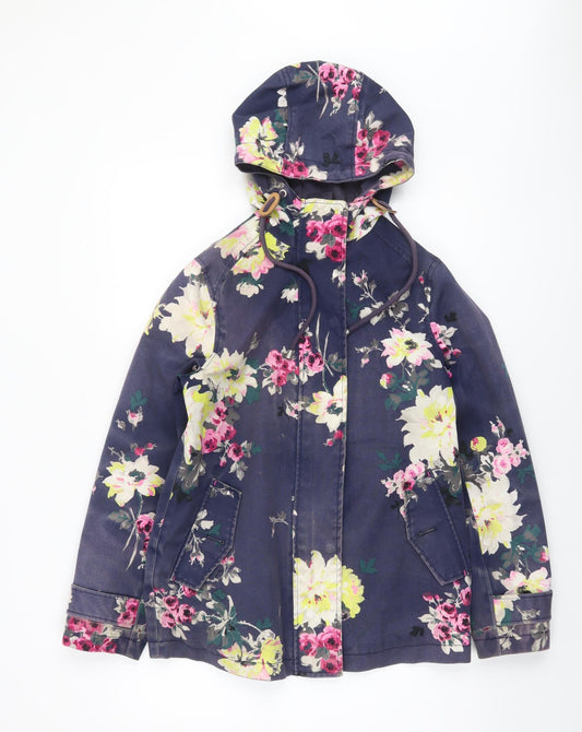 Joules Womens Blue Floral Waterproof Hooded Rain Coat Size 8