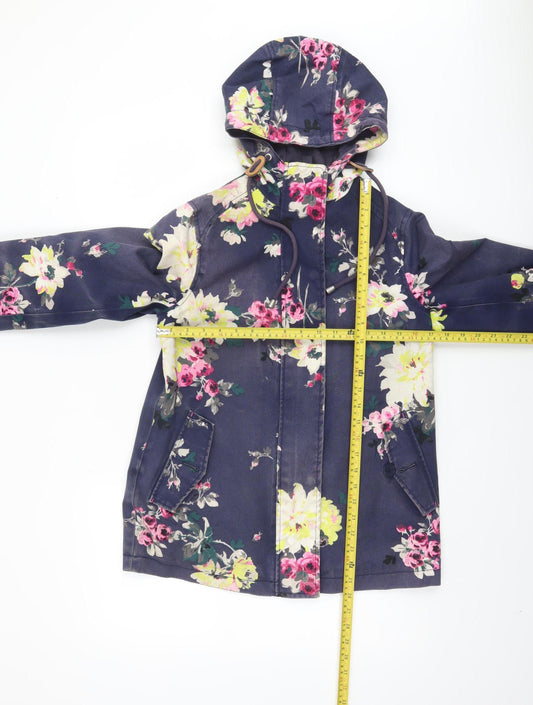 Joules Womens Blue Floral Waterproof Hooded Rain Coat Size 8