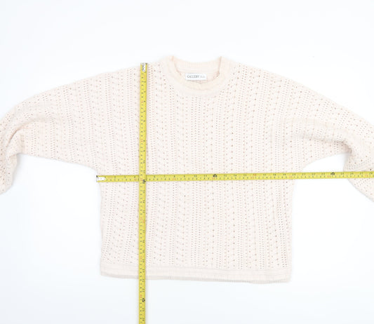 Gallery Women Beige Knit Jumper Size S Cotton Acrylic Crew Neck