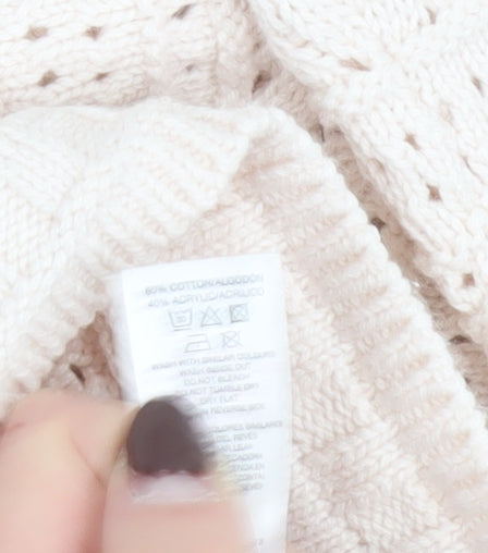 Gallery Women Beige Knit Jumper Size S Cotton Acrylic Crew Neck