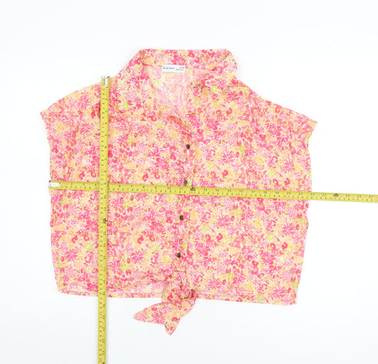 Womens UK Size M Blue Navy Pink Cropped Blouse