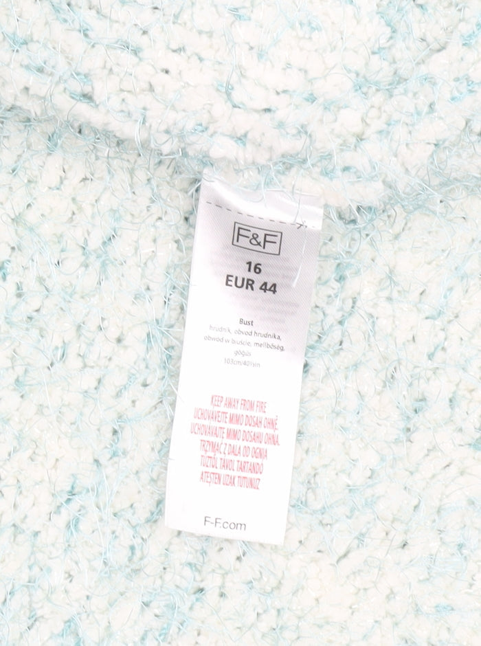 F&F Women Blue Chunky-Knit Crew Neck Long Sleeve Pullover Jumper Size 16