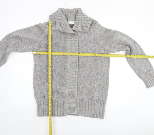 BHS Womens Grey Chunky Knit Collared Button Cardigan Size 18