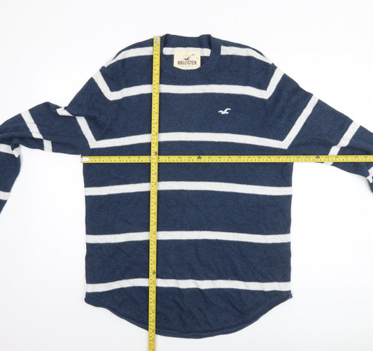 Hollister Men’s Blue Striped Crew Neck Cotton Blend Jumper L