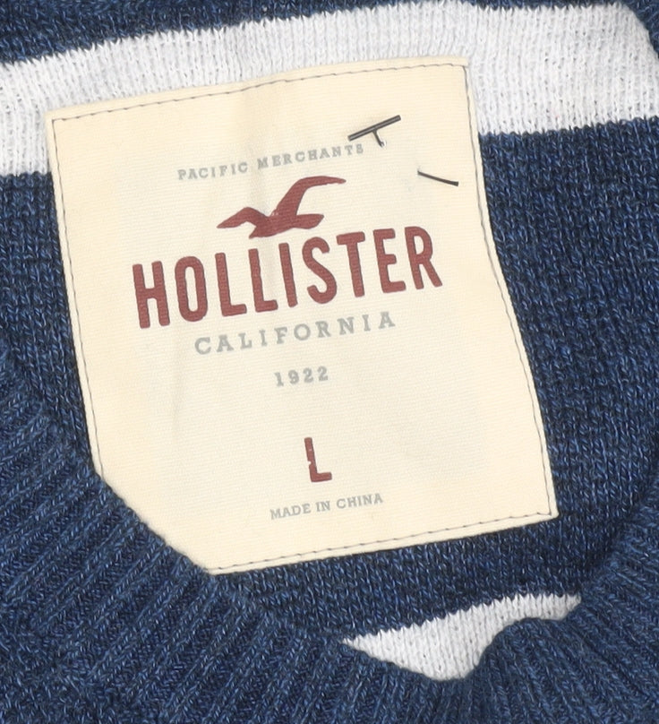 Hollister Men’s Blue Striped Crew Neck Cotton Blend Jumper L