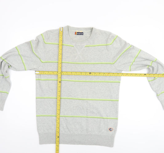 Soul Cal Men's Grey Striped Cotton Pullover Jumper Size S