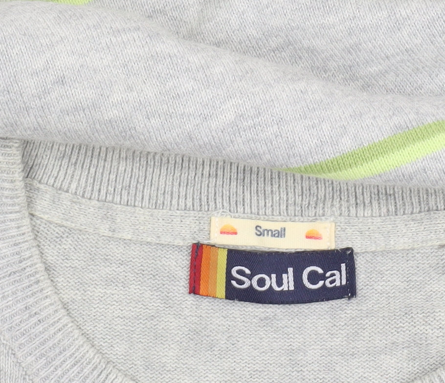 Soul Cal Men's Grey Striped Cotton Pullover Jumper Size S