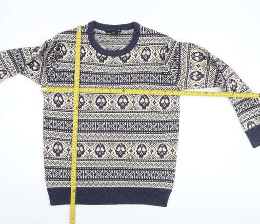 Cedar Wood State Men's Blue Skull Fair Isle Knit Jumper M