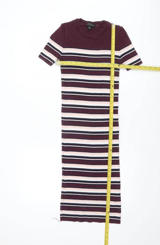 Dorothy Perkins Women’s Multicoloured Striped Midi Bodycon Dress Size 12