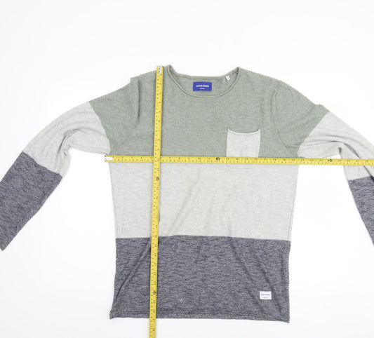 Jack & Jones Men's Multicoloured Striped Cotton Crew Neck Jumper Size M