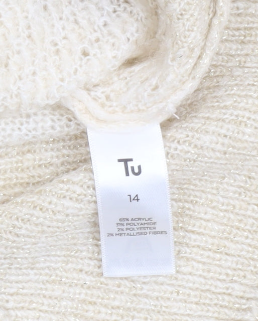 Tu Women’s Beige Mock Neck Knit Jumper Size 14 Long Sleeve Pullover