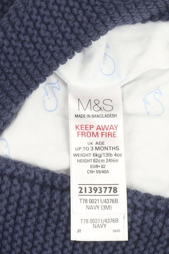 Marks and Spencer Unisex Baby Blue Hooded Knit Cardigan 0-3 Months Cotton