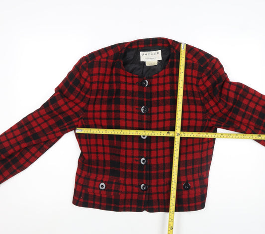 Jaeger Womens Red Black Checked Wool Blazer Jacket Size 12