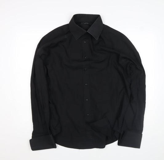 Mens UK Collar Size L Guide London Smart Black Dress Shirt
