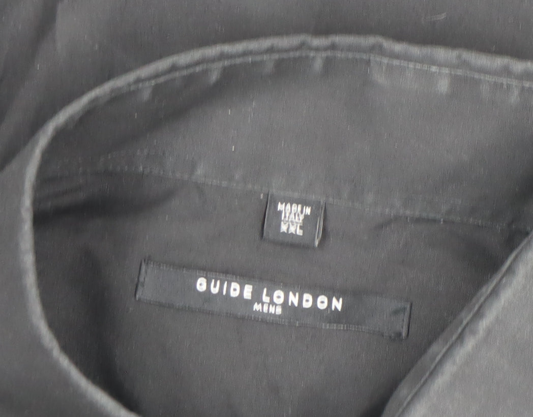 Mens UK Collar Size L Guide London Smart Black Dress Shirt