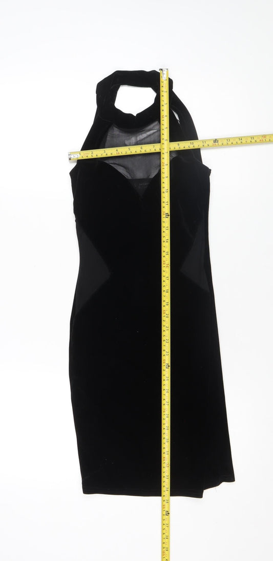 Miss Selfridge Petites Black Velvet Halter Bodycon Dress Size 6