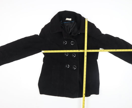 George Women's Black Pea Coat UK 14 Wool Blend Double Breasted