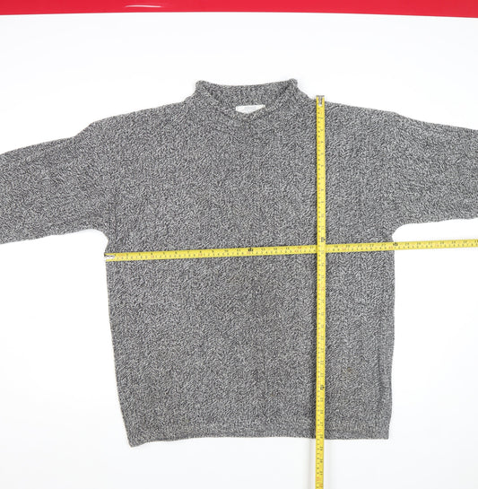 St Bernard Men Grey XL Acrylic Cable-Knit Mock Neck Jumper