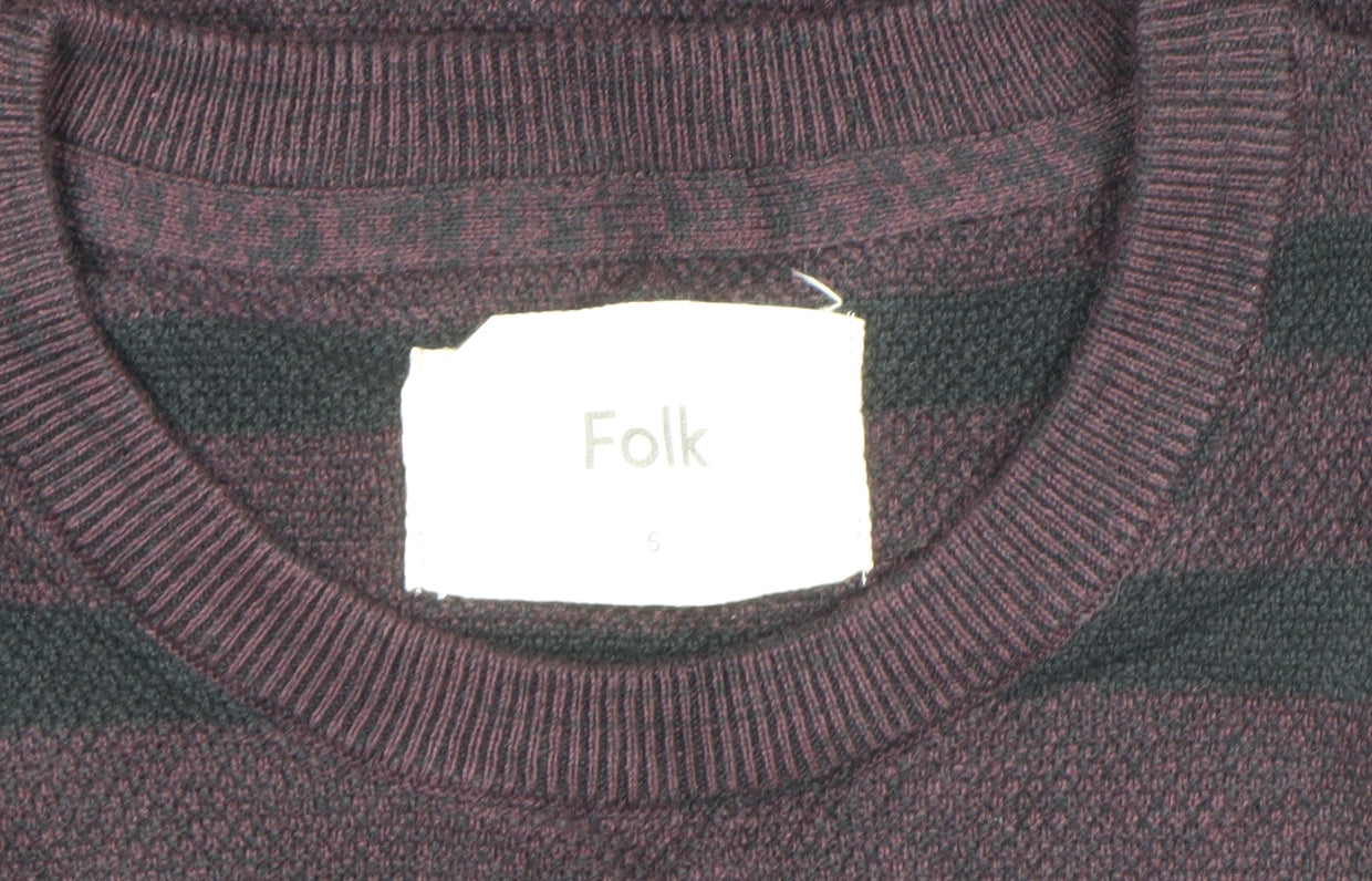 Folk Men's Purple Striped Cotton Crew Neck Jumper Size XL
