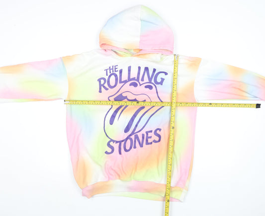 H&M Women’s Multicoloured Rolling Stones Tie Dye Pullover Hoodie Size 14Y